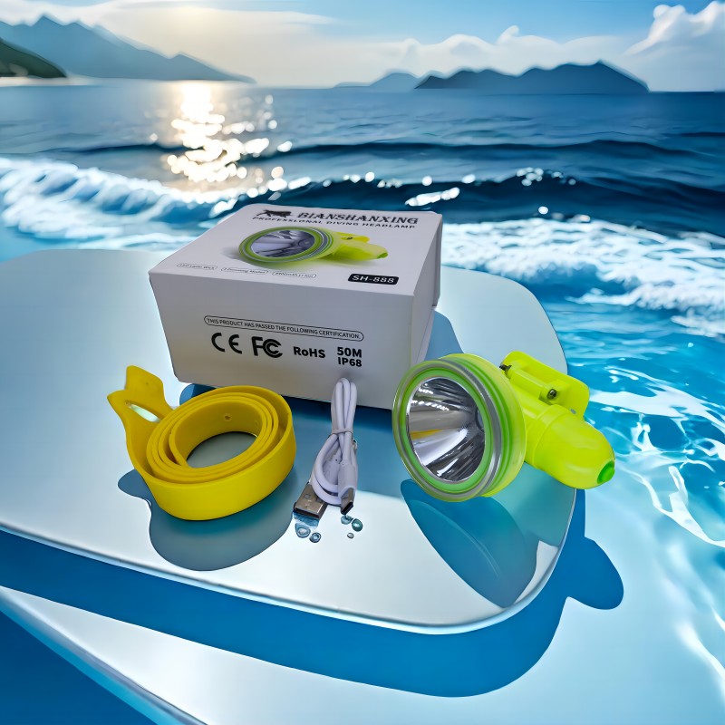 led diving headlamp 100w/120w/130w ip68 80m depth for diving with green cover